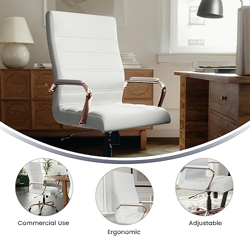 Miniatura 5 de Flash Furniture - Silla giratoria ejecutiva Whitney para oficina, con respaldo alto de LeatherSoft blanco y montura color oro rosa, con reposabrazos