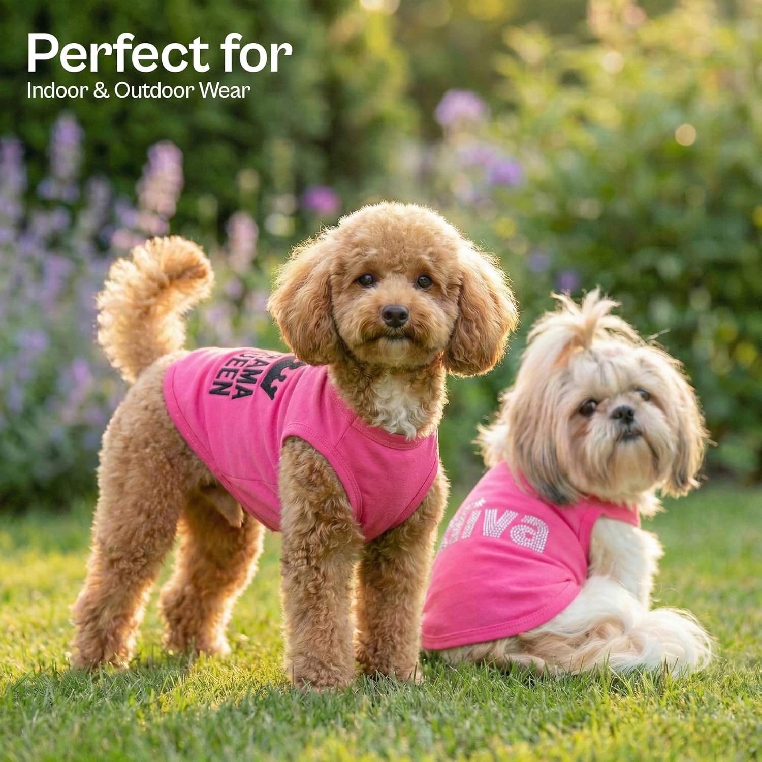 Parisian Pet 2 Pack Dog Shirts – 100% Cotton Pink Shirts for Large Dogs Girl – Sleeveless Diva and Drama Queen Dog Clothes – Breathable Summer Pet Apparel - Stretchy and Stylish T Shirts for Dogs
