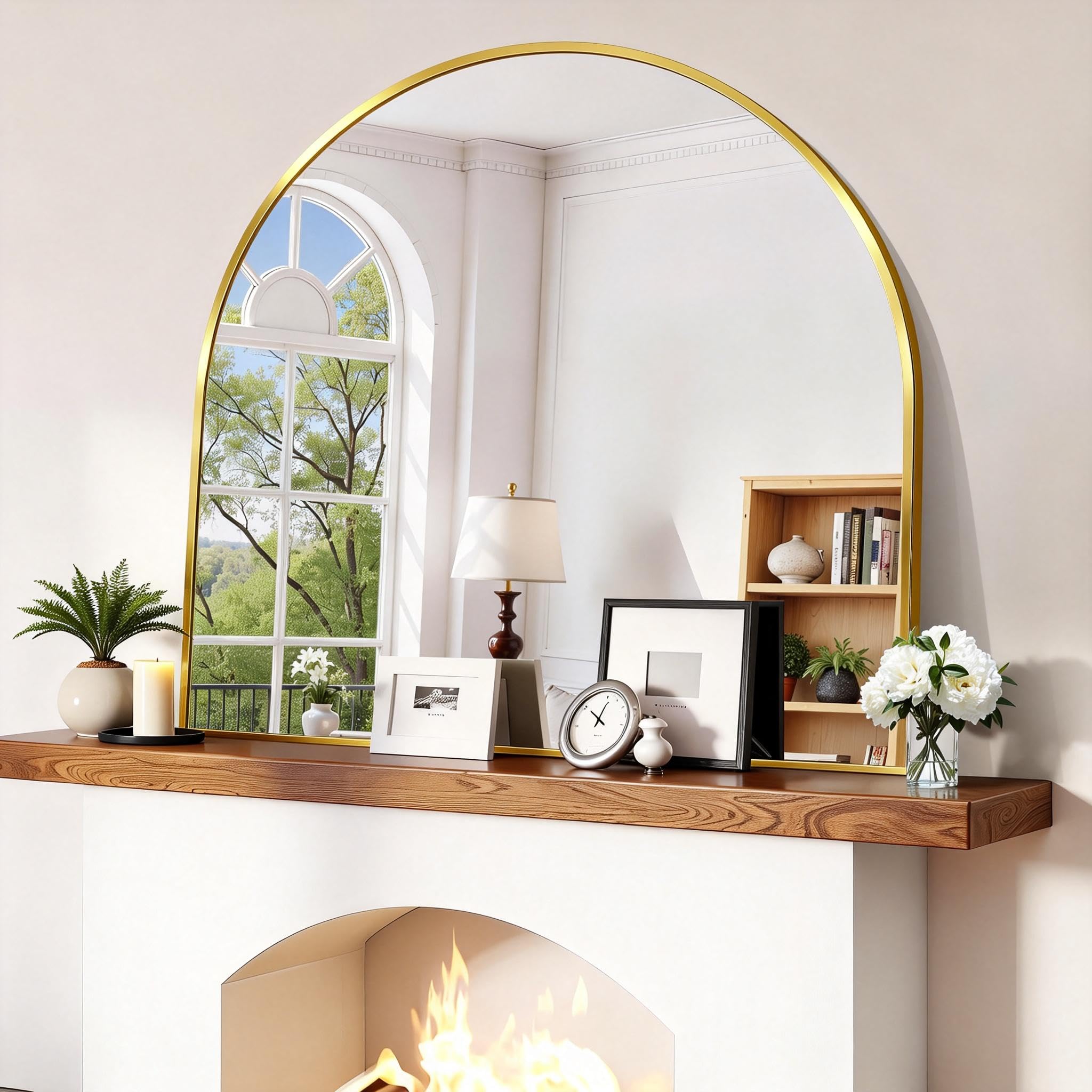 CIRCUMI Arched Wall Mirror, 42"x42" Gold Arched Mirror with Tempered Glass, Metal Frame, Large Size for Entryway Table, Mantel,Living Room,Over Sink,Arch Mirror for Decor,Shatterproof&Crystal-Clear