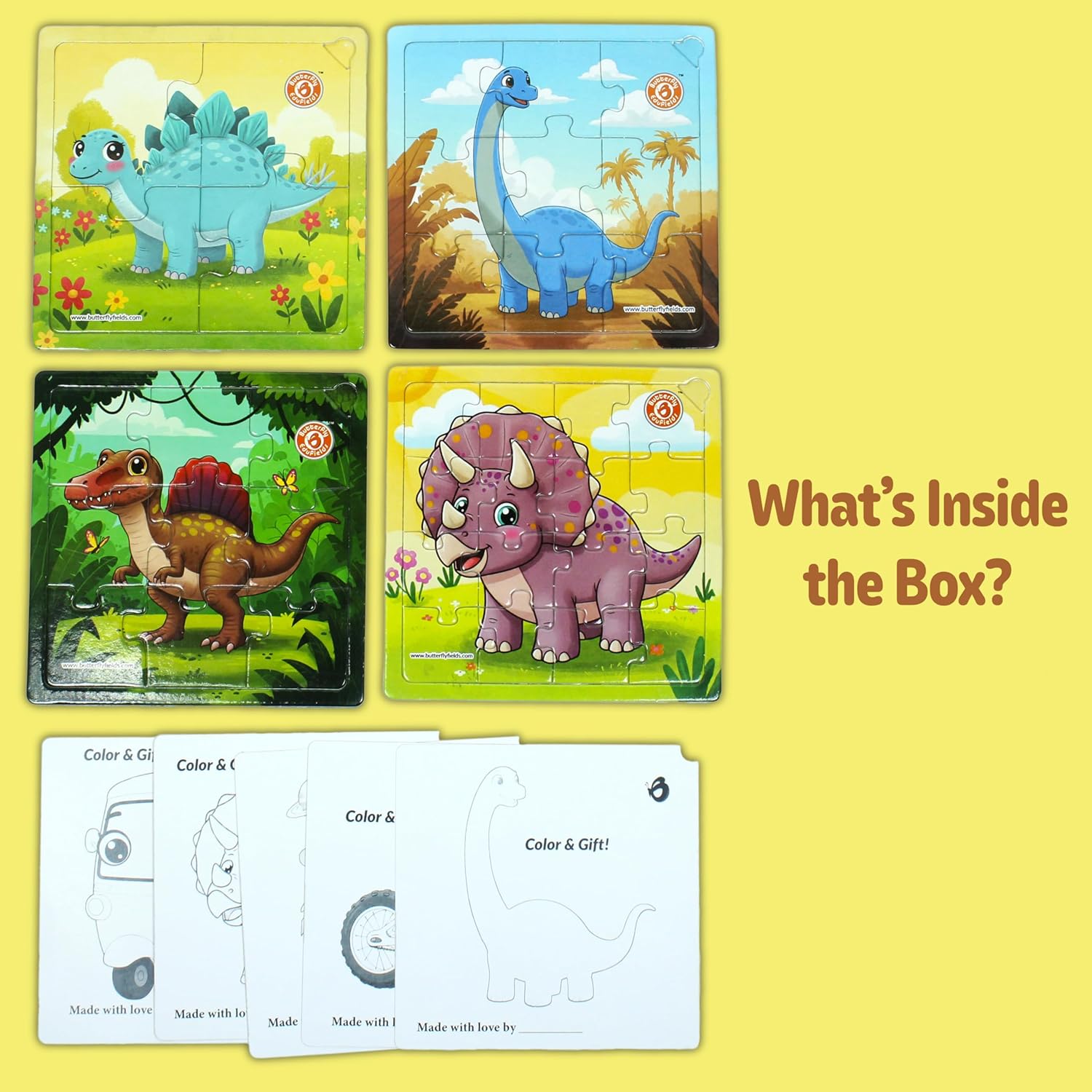 Butterfly Edufields 4in1 Dinosaur Puzzles for Kids Ages 3-5 4-6 | Dinosaur Toys for Kids 3-5 | Jigsaw Puzzles for Toddlers | Preschool Learning & Educational Toys | Christmas Birthday Gifts