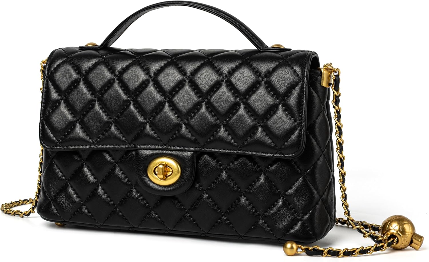 DORIS&JACKY Quilted Top Handle Satchel Purse for Women. Designer Lambskin Crossbody Shoulder Bag with Twist Lock Flap - Image 8