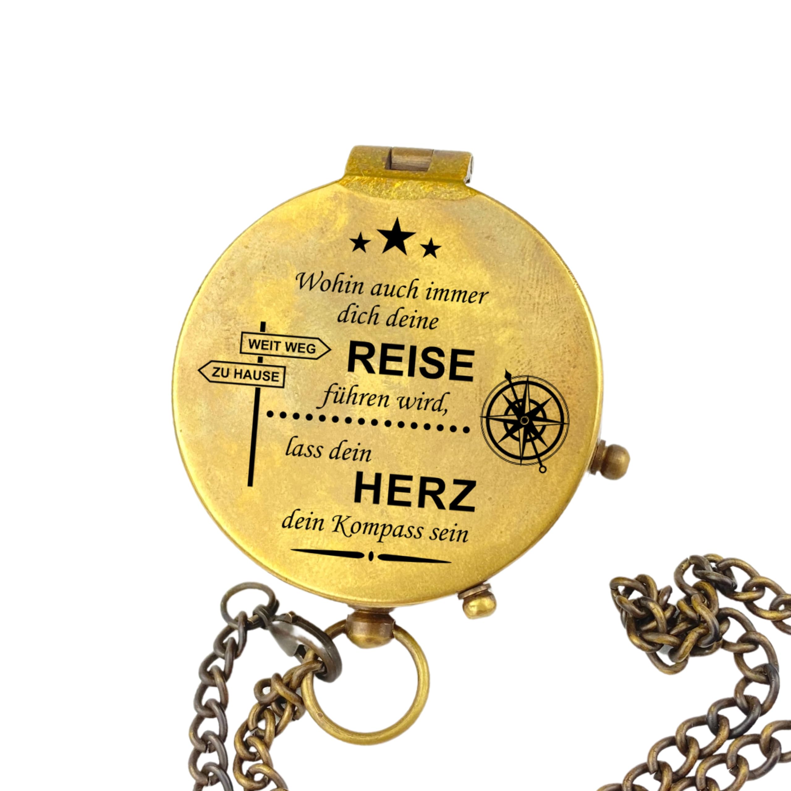 Personalisierter Kompass mit Gravur Wunschmotiv und Wunschtext Name Diverse Designs Messing Ledertasche Geschenkbox tolle Geschenkidee