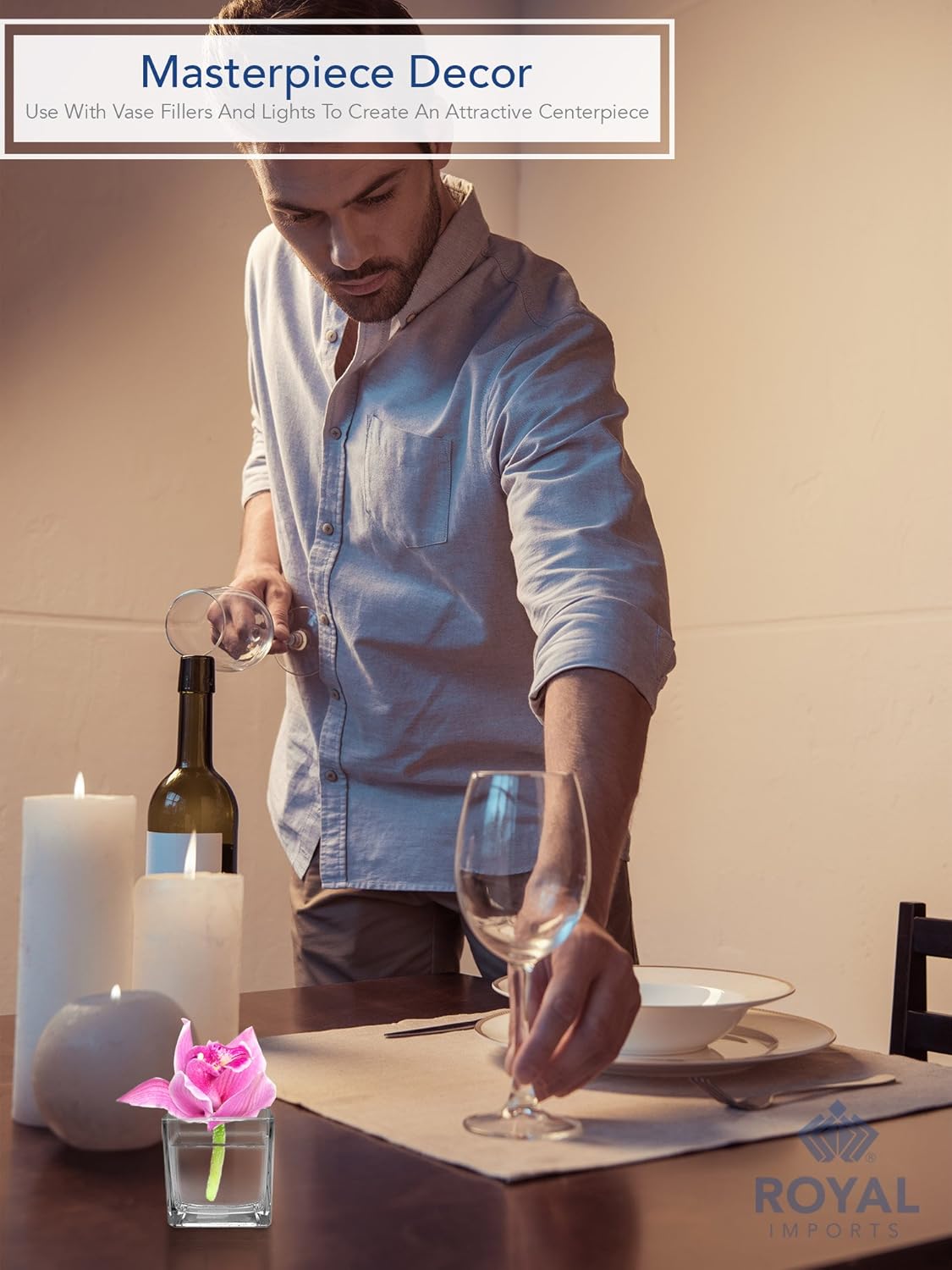 Flower Glass Vase Decorative Centerpiece for Home or Wedding by Royal Imports - Clear Cube Shape (36, 2.5x2.5x2.5)