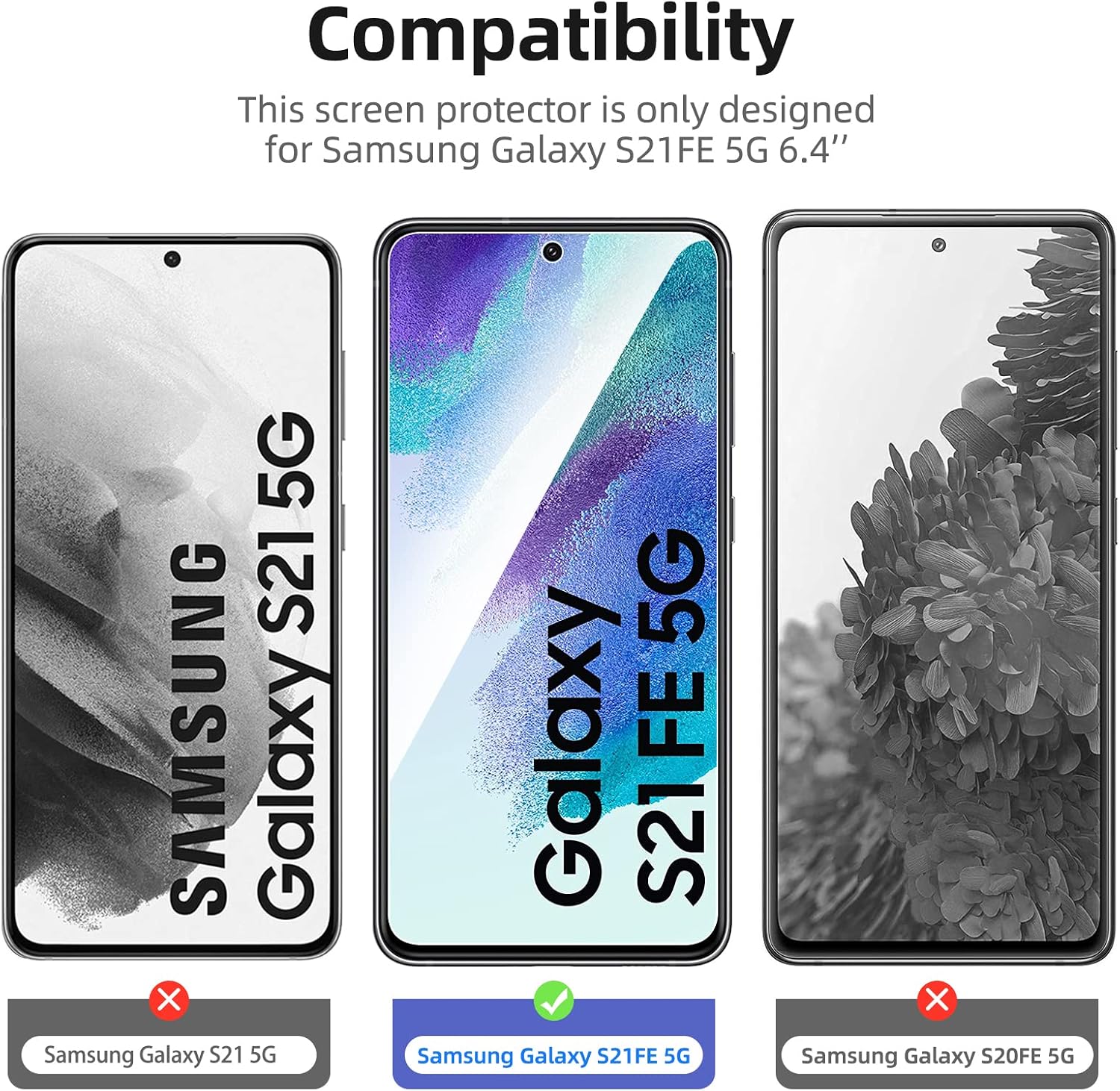 NEW'C [3 Pack] Designed for Samsung Galaxy S21 FE 5G Screen Protector Tempered Glass, Case Friendly Ultra Resistant