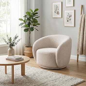Modern Luxury 33" Boucle Swivel Accent Chair, Beige Barrel Sofa Chair
