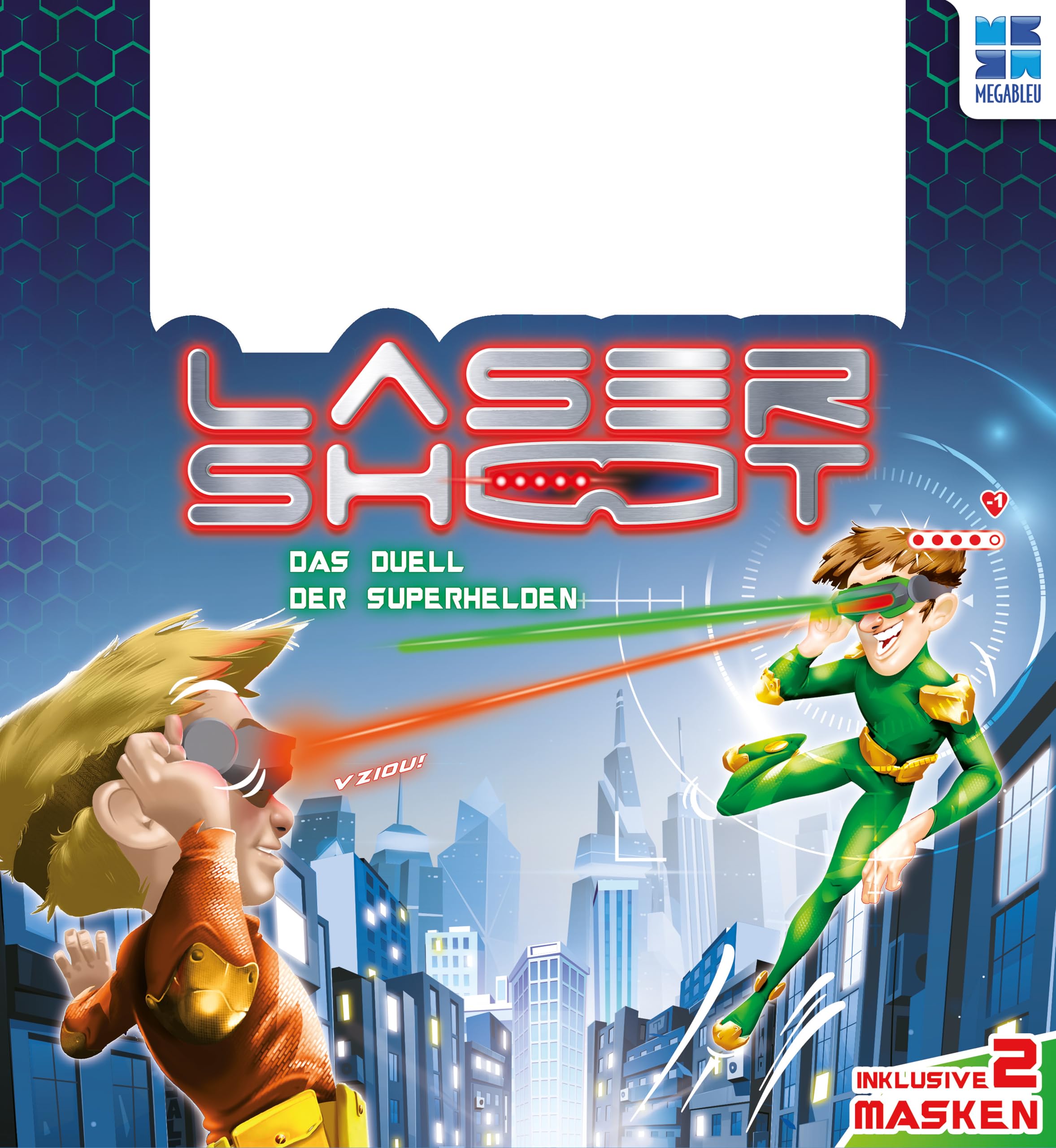 Megableu - Laser Shoot - Kinder-Laserspiele für 2 Spieler - Schießspiele - Indoor/Outdoor Kinderkampfspiele - 2 Lasermasken Inklusive - Interaktives Spielgeschenk - Ab 6 Jahren - Deutsche Version