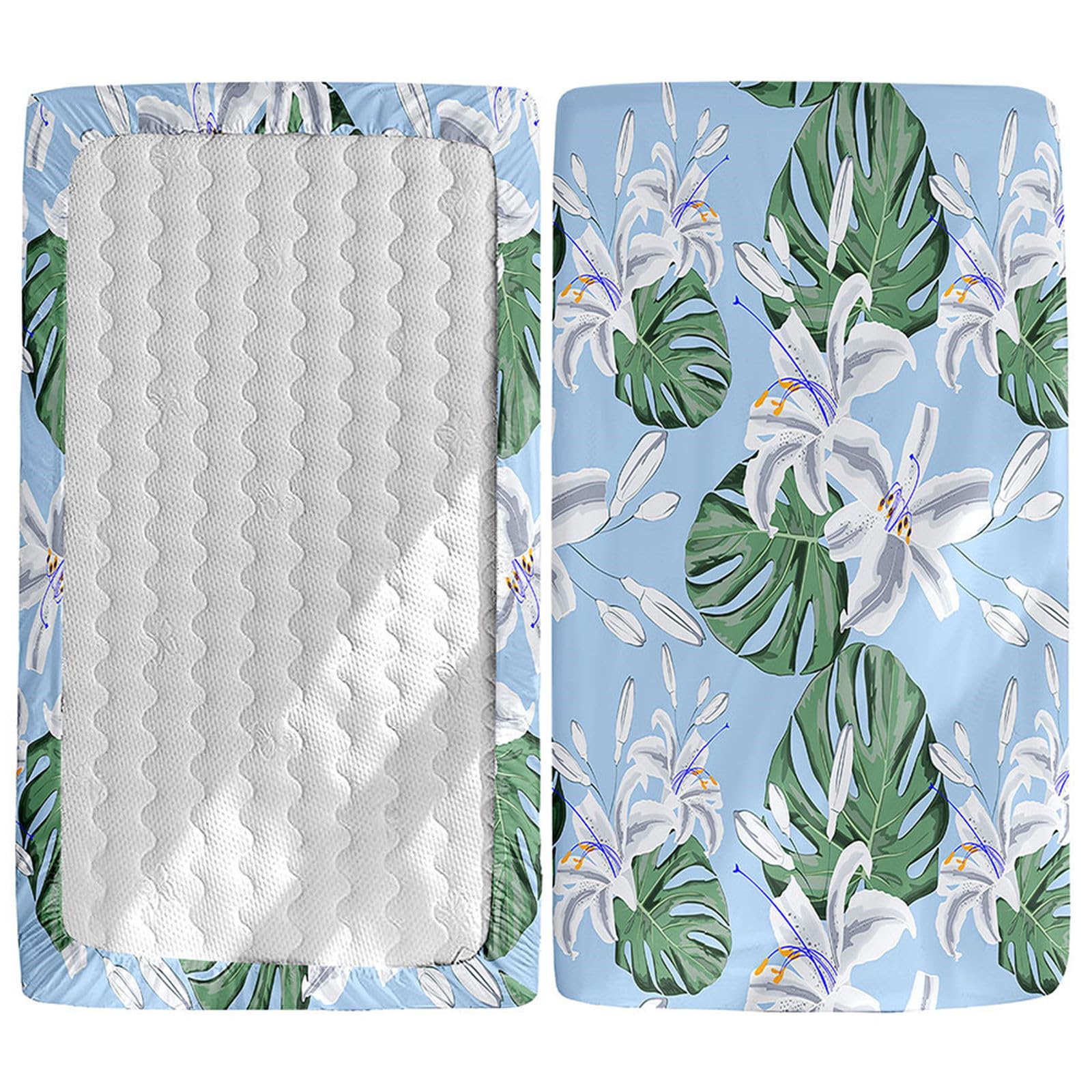 Odot Cot Bed Fitted Sheets, Plant Leaves Pattern Cot Bed Sheet Fitted Sheets for Cribs Baby Bed Sheets Soft Bassinet Sheets Cot Bed Mattress Protector for Boy Girl (80x160cm,Lily Flowers)