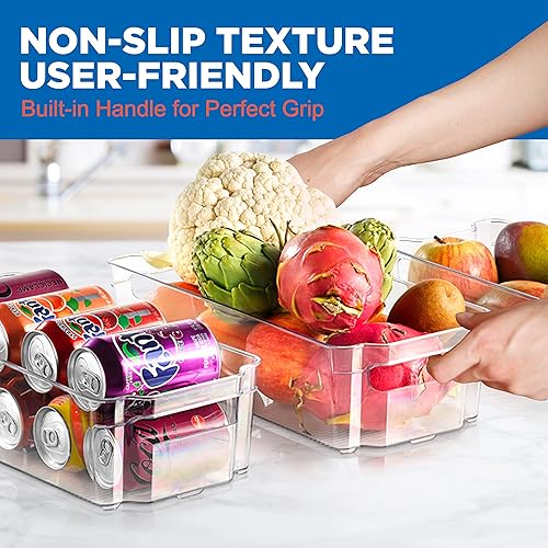 Miniatura 5 de Contenedores organizadores para refrigerador, contenedor apilable de plástico transparente con asas, bandeja para huevos, para refrigerador,