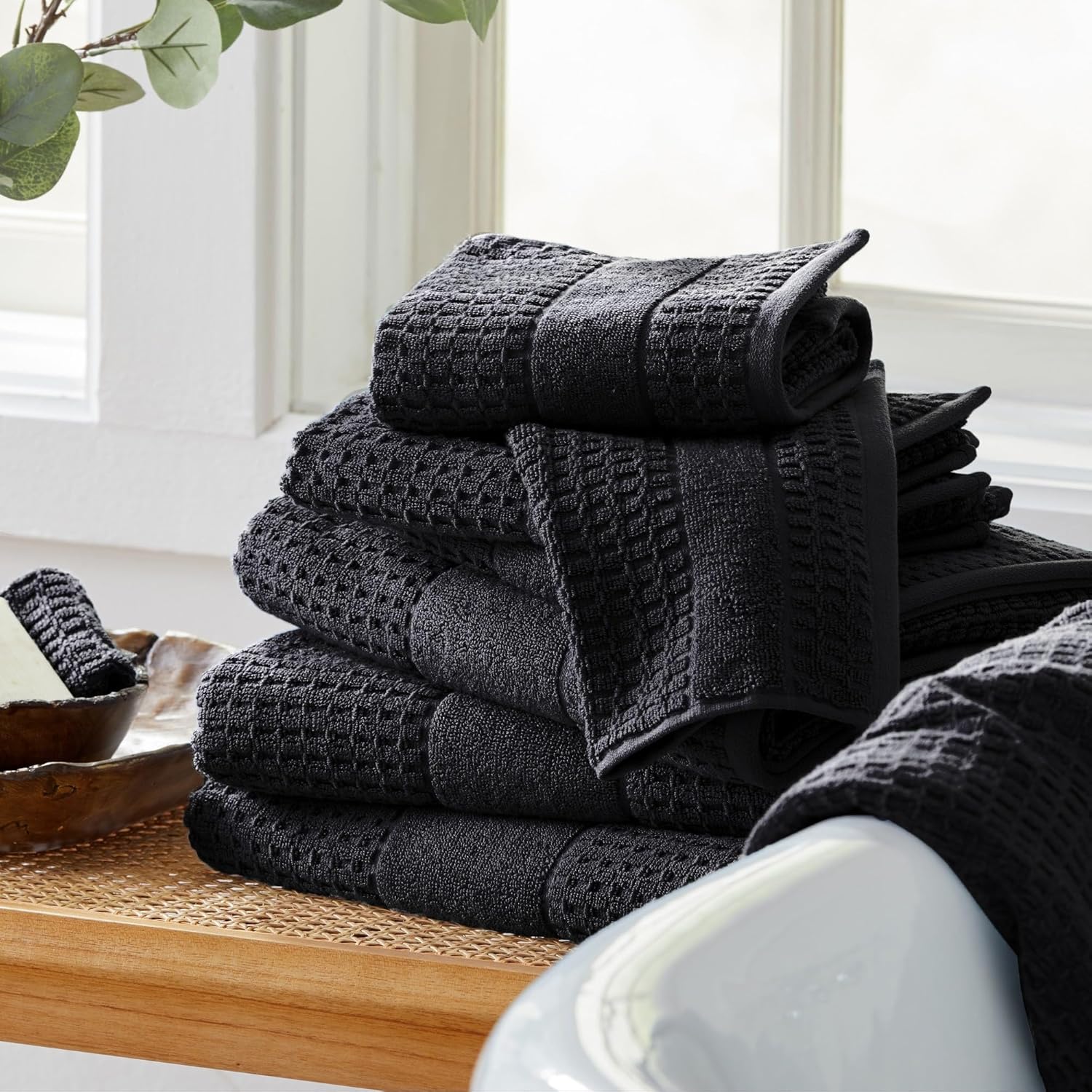 Market & Place 100% Cotton Super Soft Luxury Bath Towel Set | Quick-Dry and Highly Absorbent | Waffle Textured | 550 GSM | Includes 4 Bath Towels | Harper Collection (Black) - Image 5