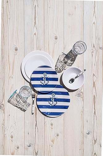 Miniatura 3 de Abode Homewares TarHong - Plato llano náutico ancla de 10.5 pulgadas, melamina pura azul marino y blanco, juego de 6