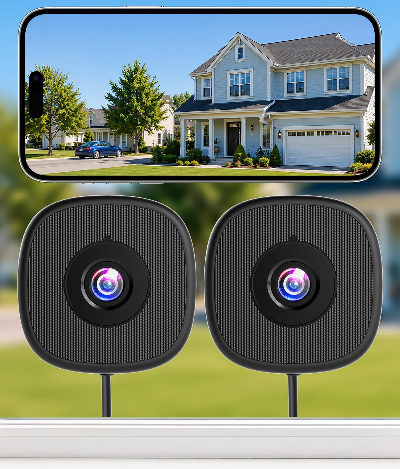 2.4 & 5GHz WiFi, Anti-glare, Starlight Color Night Vision, AI Motion Alerts, Easy & Quick Install, 24/7 Recording, Alexa 2K No Drill Window Camera, Indoor Cameras for Home Security, 2 Pack