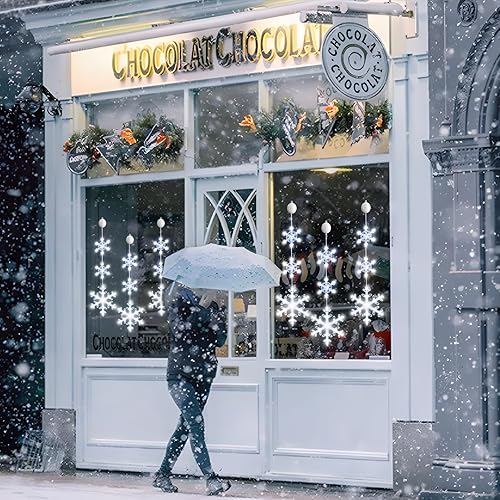 Miniatura 6 de 3 luces navideñas para ventana, funciona con pilas, cadena de copo de nieve iluminada blanca