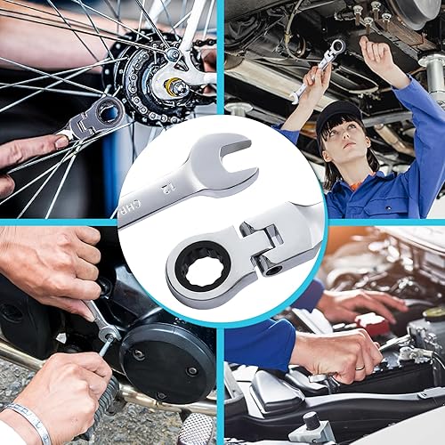 Miniatura 7 de B4B BANG 4 BUCK Llave combinada de trinquete de 0.472 pulgadas, llave de trinquete métrica de cabeza flexible con 72 dientes y 5 movimiento llave de