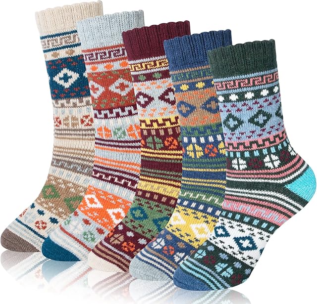 Chalier Fashion Womens Socks Wool Colorful Fashion Socks Thermal Warm Knitting Ladies Socks for Winter 09, 4-8 (B0B24LVHRQ)