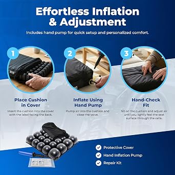 Roho Mosaic Seat Cushion, Inflatable Air Cushion for Wheelchair or Office Chair, Adjustable Comfort Support, Heavy-Duty Non-Slip Cover, Portable Design, 16 x 16 Inch