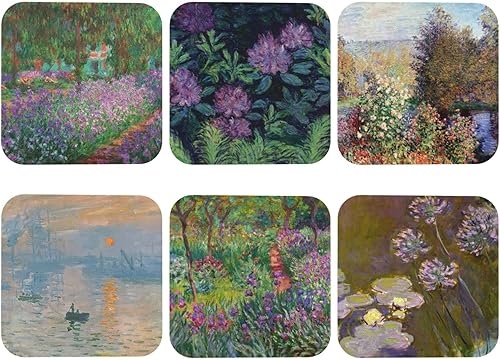 Boeshiba Juego de posavasos de cuero Claude Monet Art - Utiliza 6 pinturas famosas de Claude Monet, regalos únicos de inauguración de la casa para