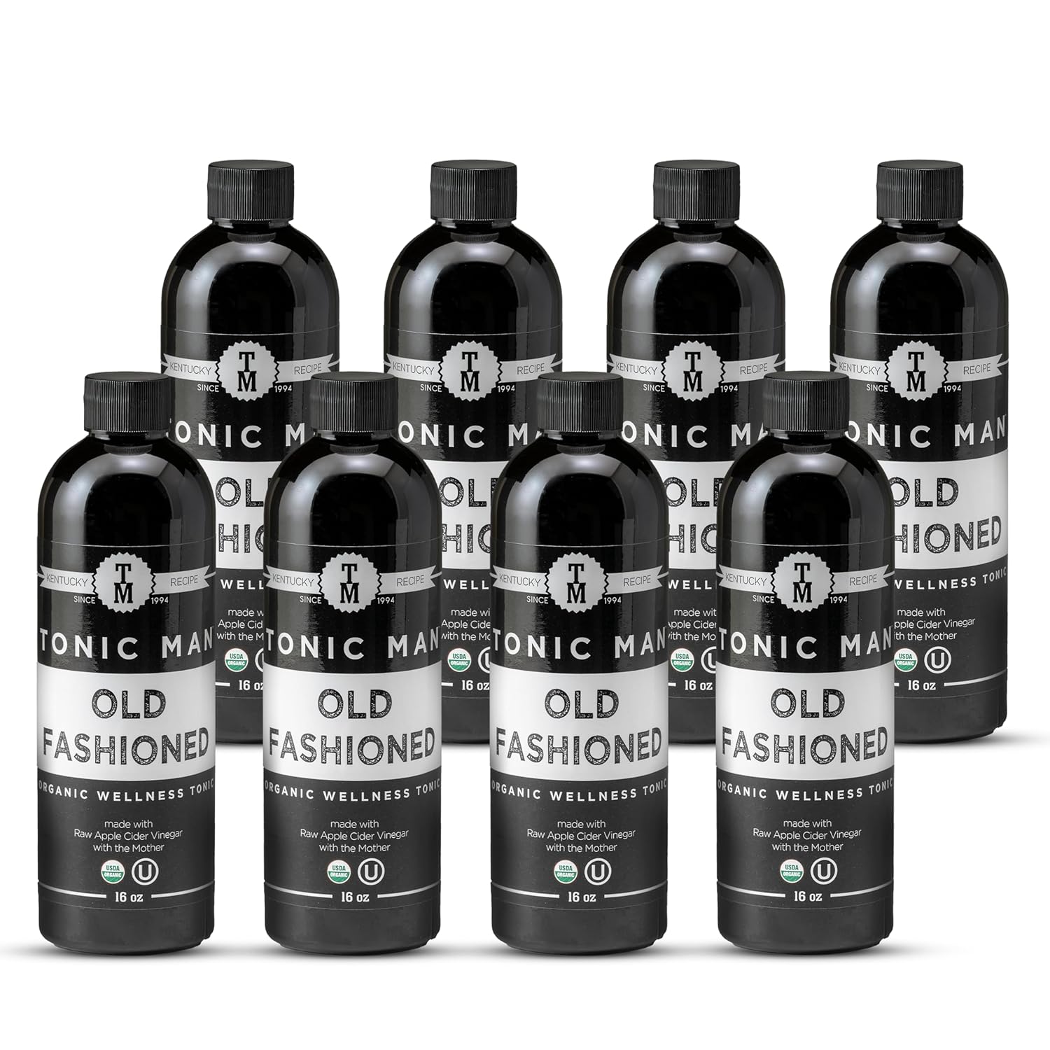Tonic Man Old Fashioned Organic Wellness Herbal Tonic Made with Raw Apple Cider Vinegar Organic Herbs and Spices Energize Body | Immunity Booster Non-GMO 16oz Bottle (Pack of 8)