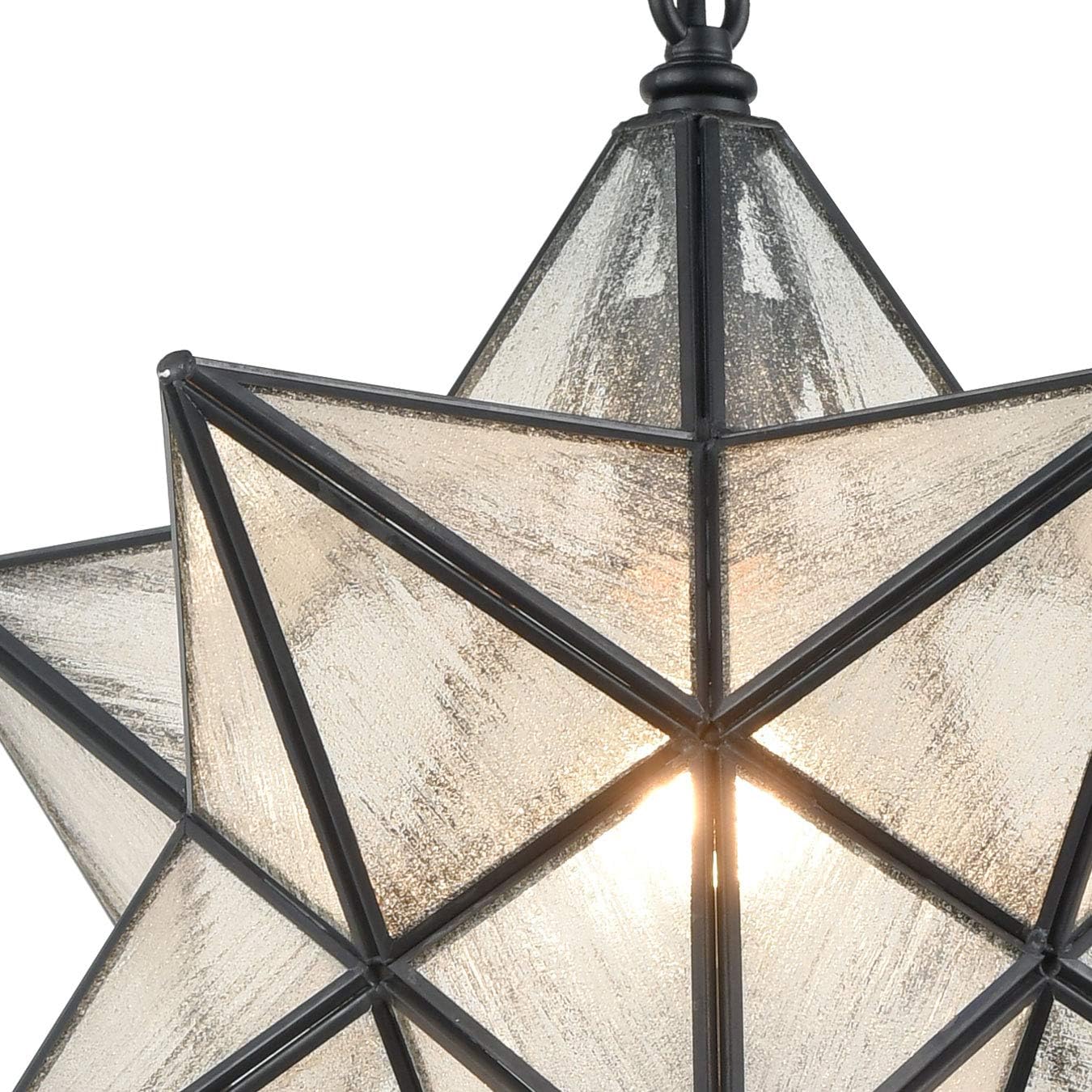 Modern Moravian Star Pendant Light Seeded Large Glass Hanging Lights with Adjustable Chain, 16'' Diameter Shade Lighting for Kitchen Porch Dining Foyer Bedroom