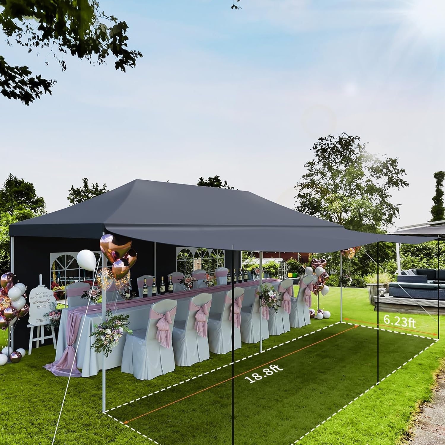 10x20 Pop Up Canopy Tent – Heavy Duty Party Tent with 6 Removable Sidewalls, 6 Sand Bags & Roller Bag, Waterproof UV-Protective Tents for Parties, Adjustable Height Instant Shelter
