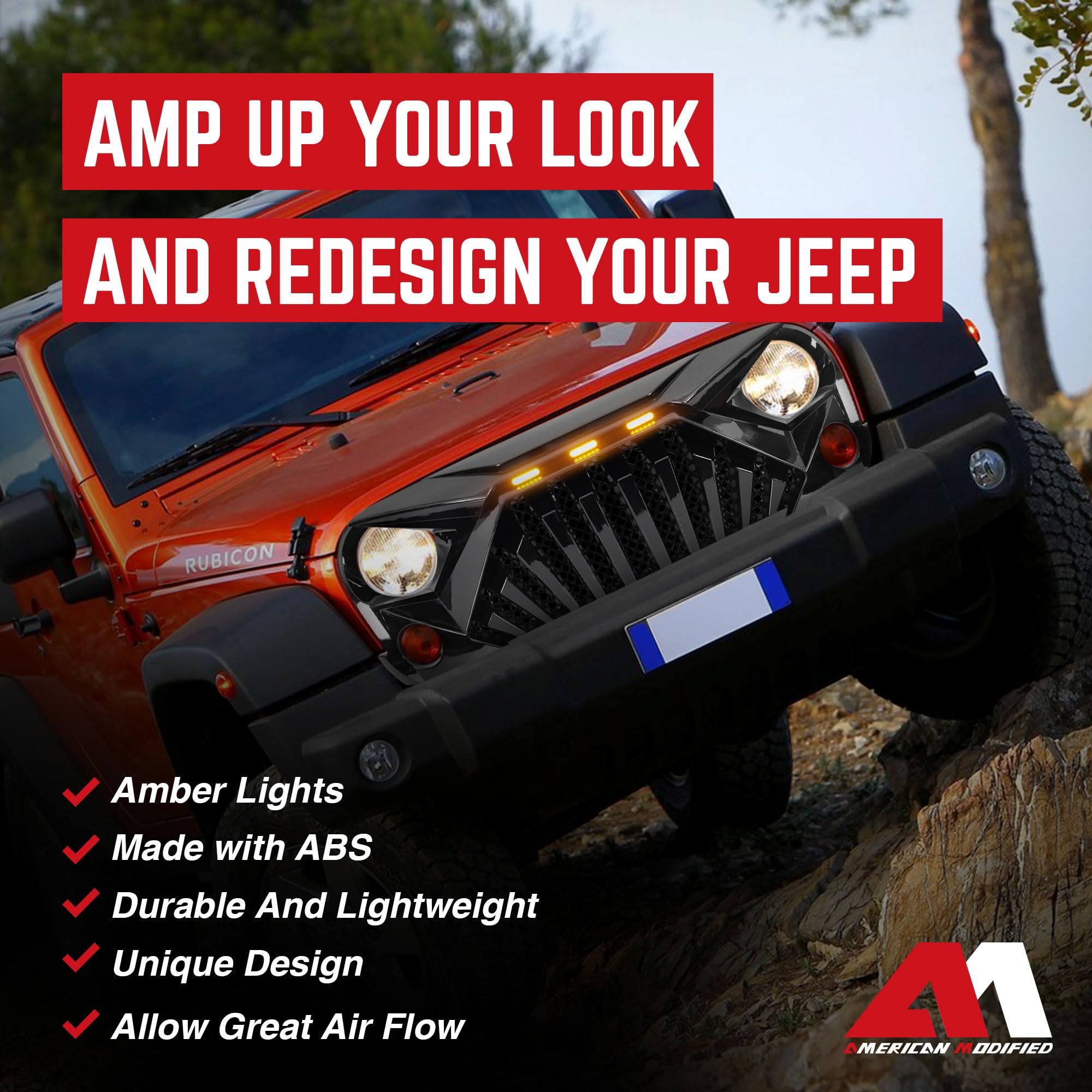 American Modified Front Gladiator Grille For 2007-2018 Jeep Wrangler JK