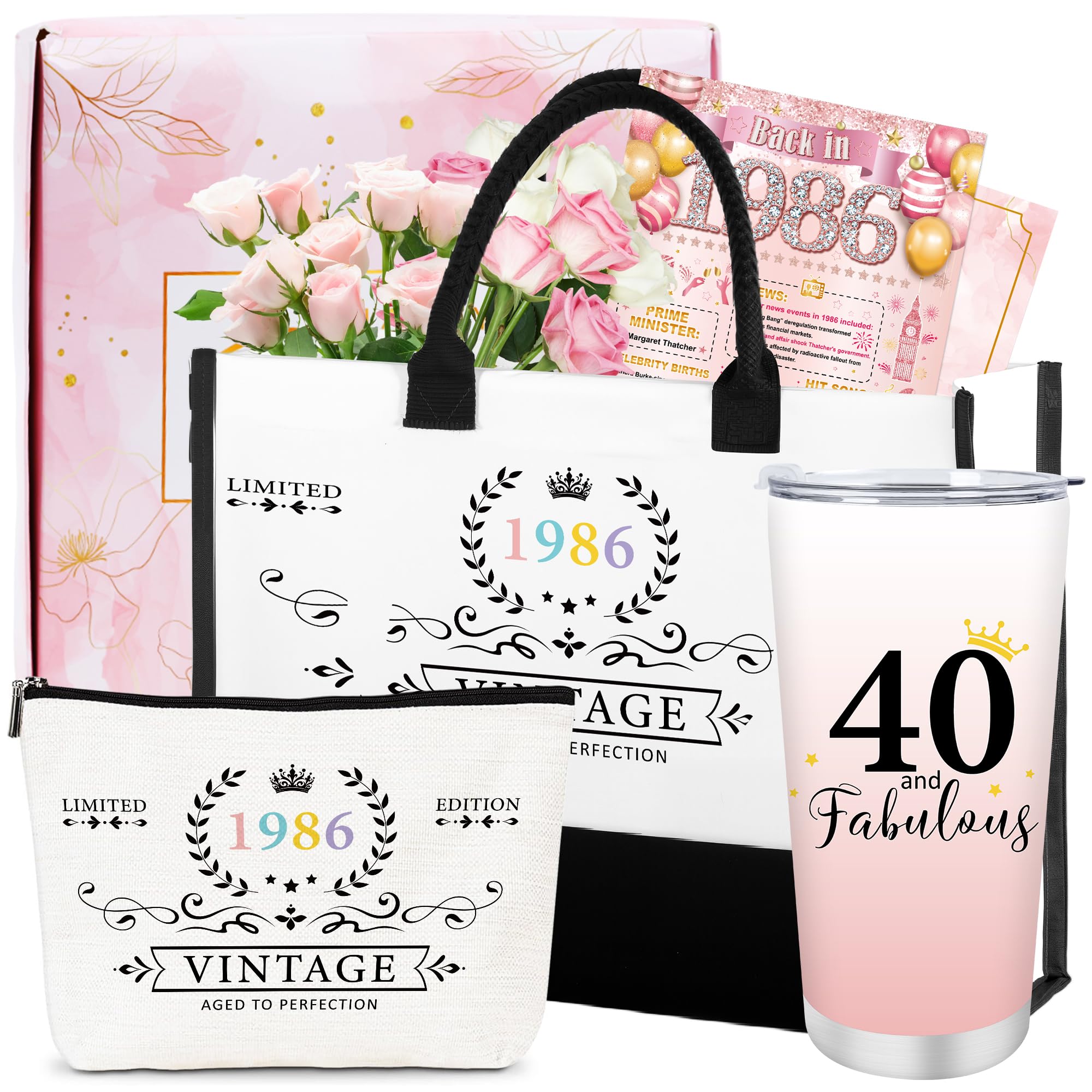 Eiapadeor 1986 40th Birthday Gifts for Women - Happy 40th Birthday Basket Gifts Box for Women Female Wife Mom Sister Daughter Friends Her Girlfriend Coworker for 40 Year Old Lady Present