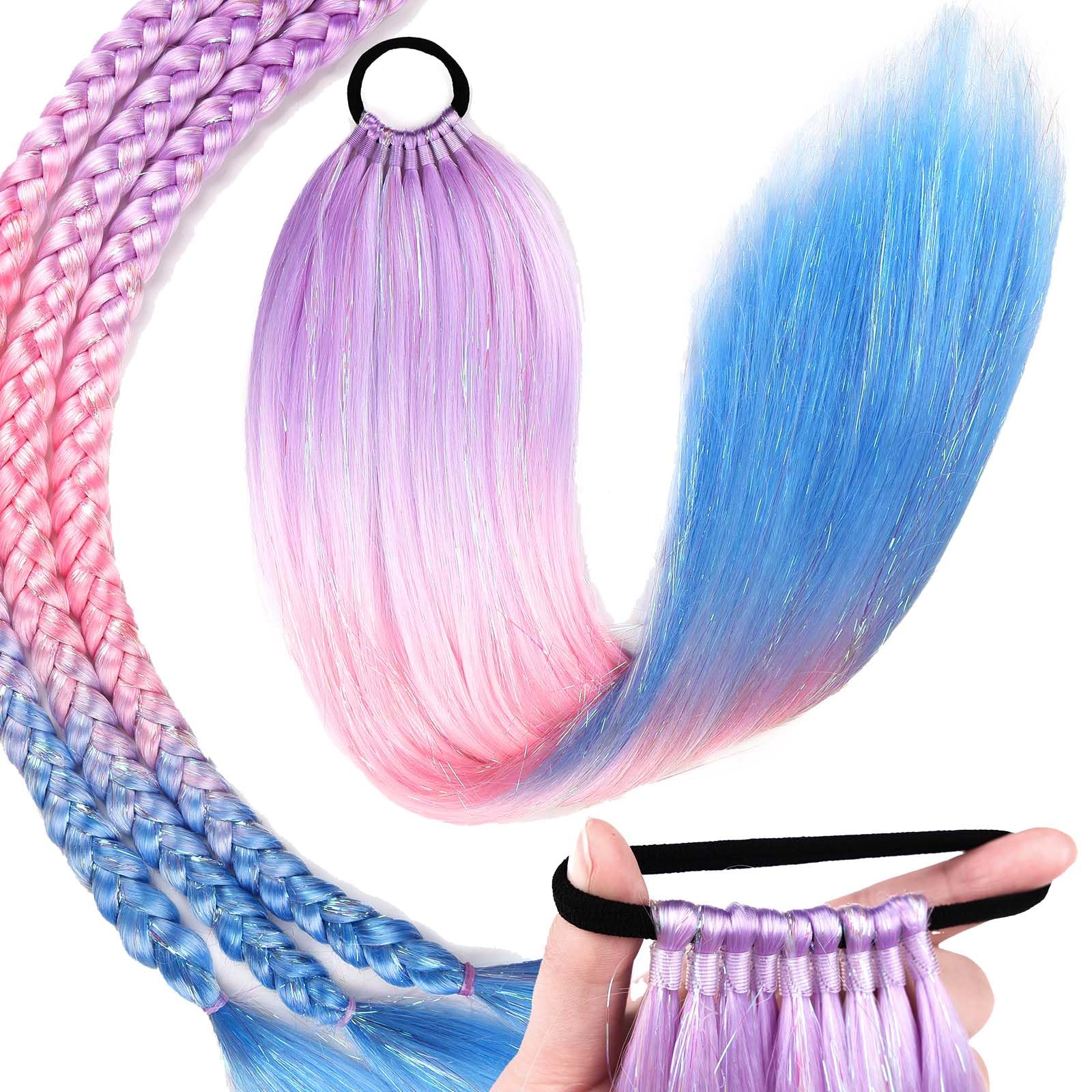 JIAMEISI Coloured Ponytail Extensions with Hair Tinsel Ombre Extensions for Braiding 26 Inch 100g Colourful Synthetic Pony Tail Extension for Girls Women #X36