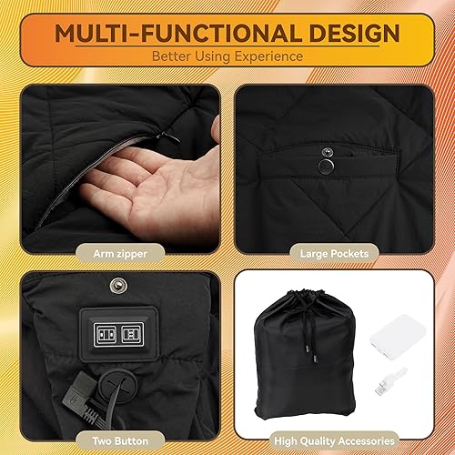 Miniatura 3 de Manta térmica que funciona con pilas, banco de energía USB, manta portátil de calentamiento rápido para campamento, chal térmico inalámbrico