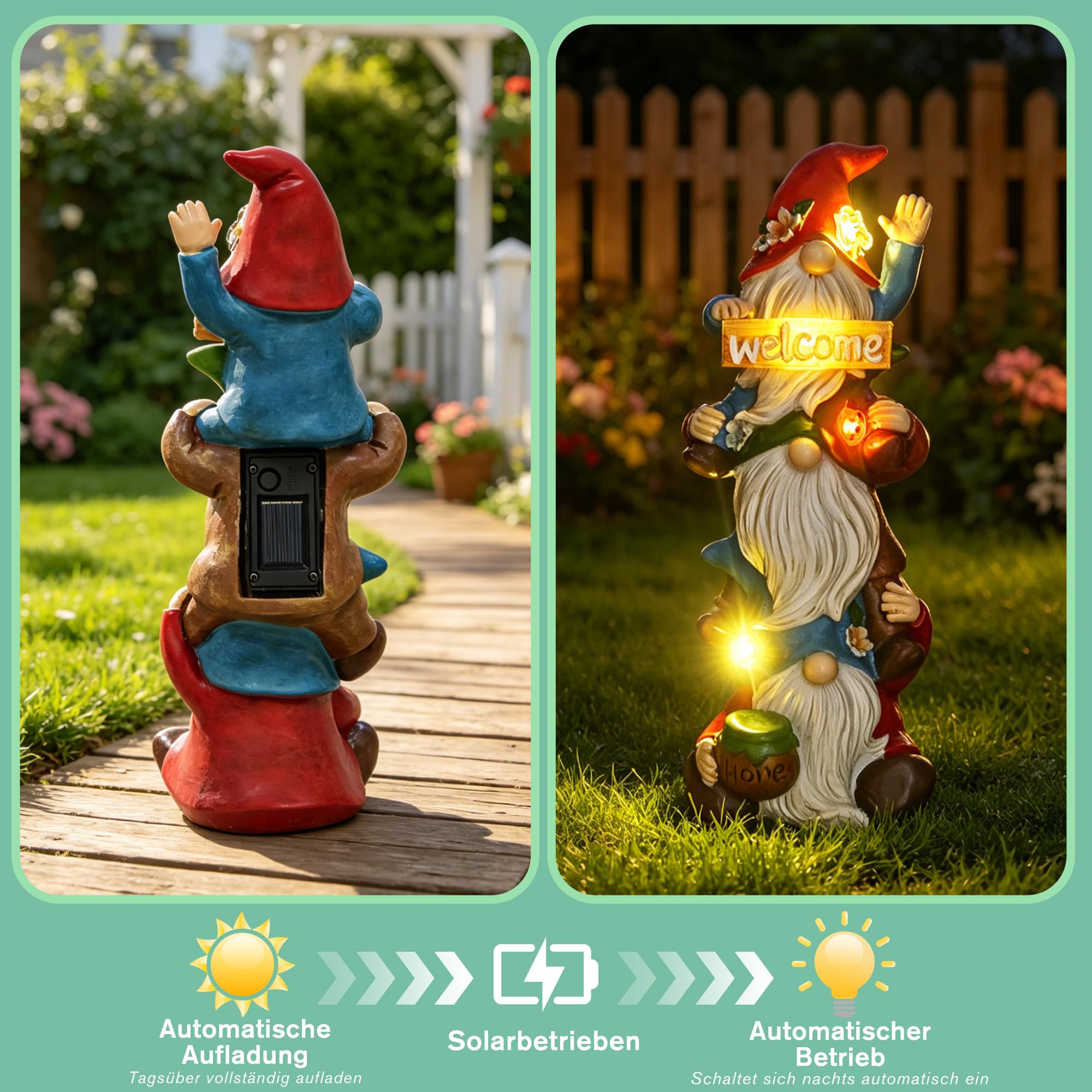 lifemet Nano da giardino a energia solare in resina resistente, statuette da giardino per esterni, resistenti alle intemperie, nani da giardino, patio, prato e portico, decorazioni per esterni, regalo