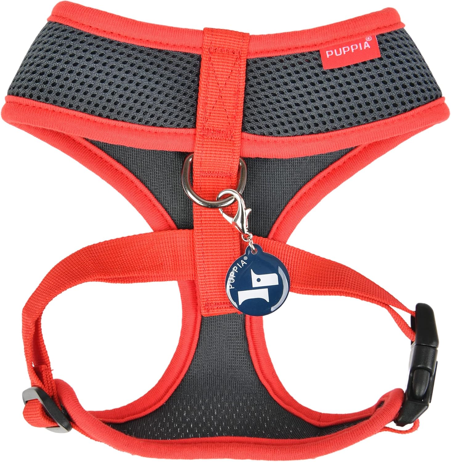 Puppia Soft Dog Harness II Mesh Over-The-Head All Season No Pull No Choke Walking Training Adjustable for Small & Medium Dog - Grey - L