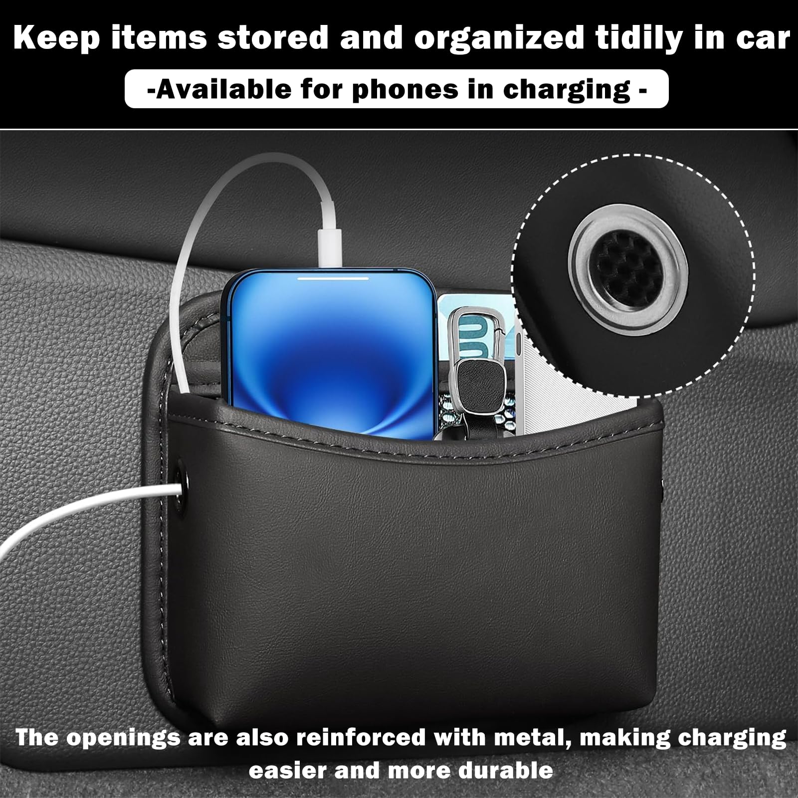 Organizer Tascabile Laterale Per Auto 19.8*16.2*6.5 Cm Realizzato in Pelle Con Squisita Fattura Adatto Per La Console Centrale Della Portiera Dell'Auto E Gli Spazi Dei Sedili Dell'Auto (Nero)