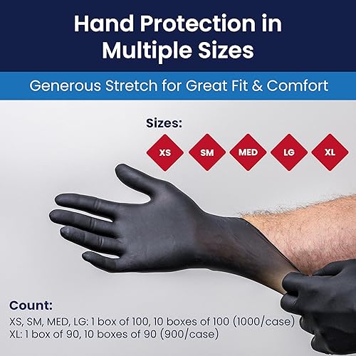 Miniatura 5 de Caja de guantes de nitrilo Night Angel de Adenna, de 4 mil, sin polvo, para exámenes, color negro. Tamaños de extrapequeño a extragrande., M, Negro,