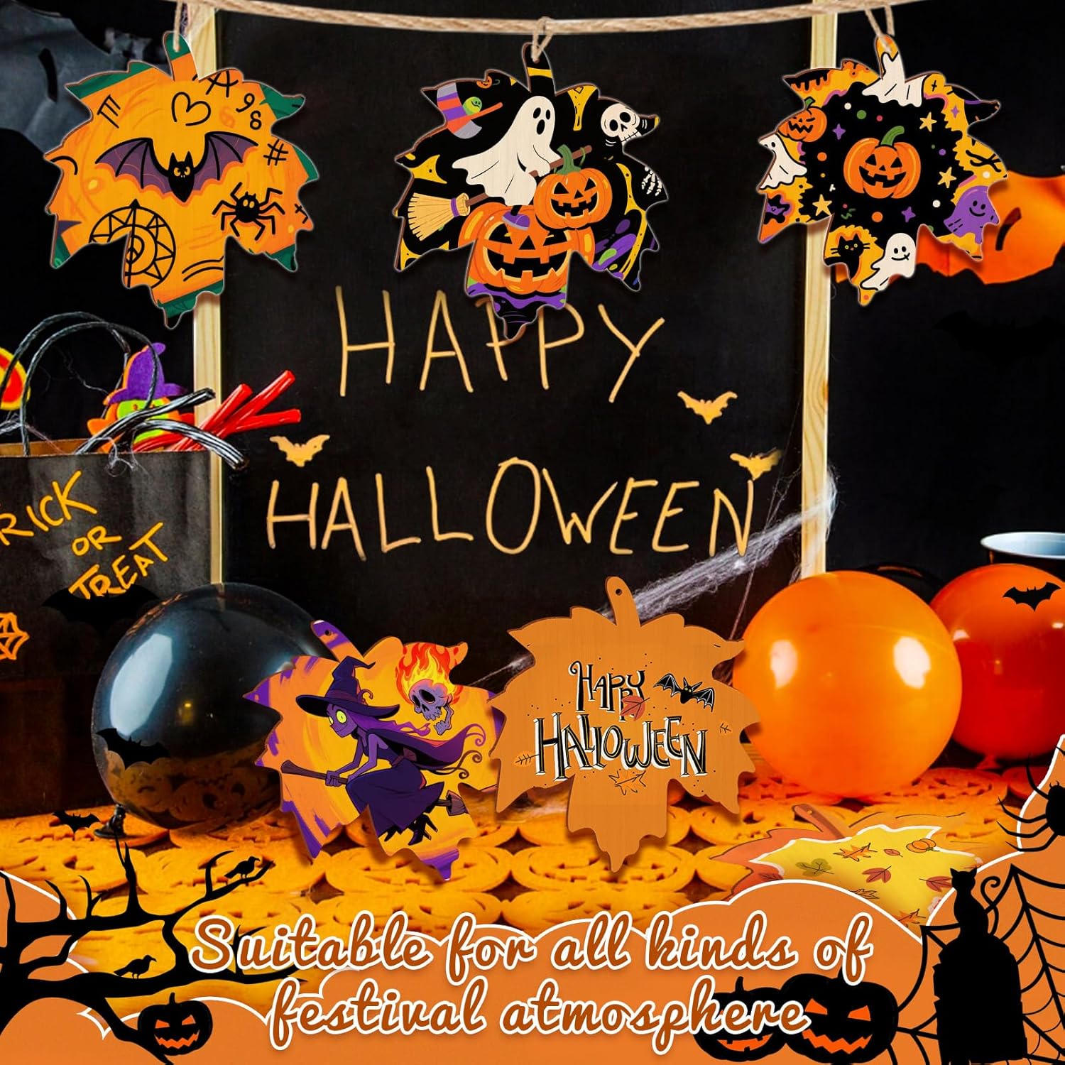 36 Pack Unfinished Wooden Maple Leaf, Maple Leaf Wood Cutouts Crafts to Paint, Fall Halloween Thanksgiving Decoration with Hole Hemp Rope for Hanging Decoration - Image 6