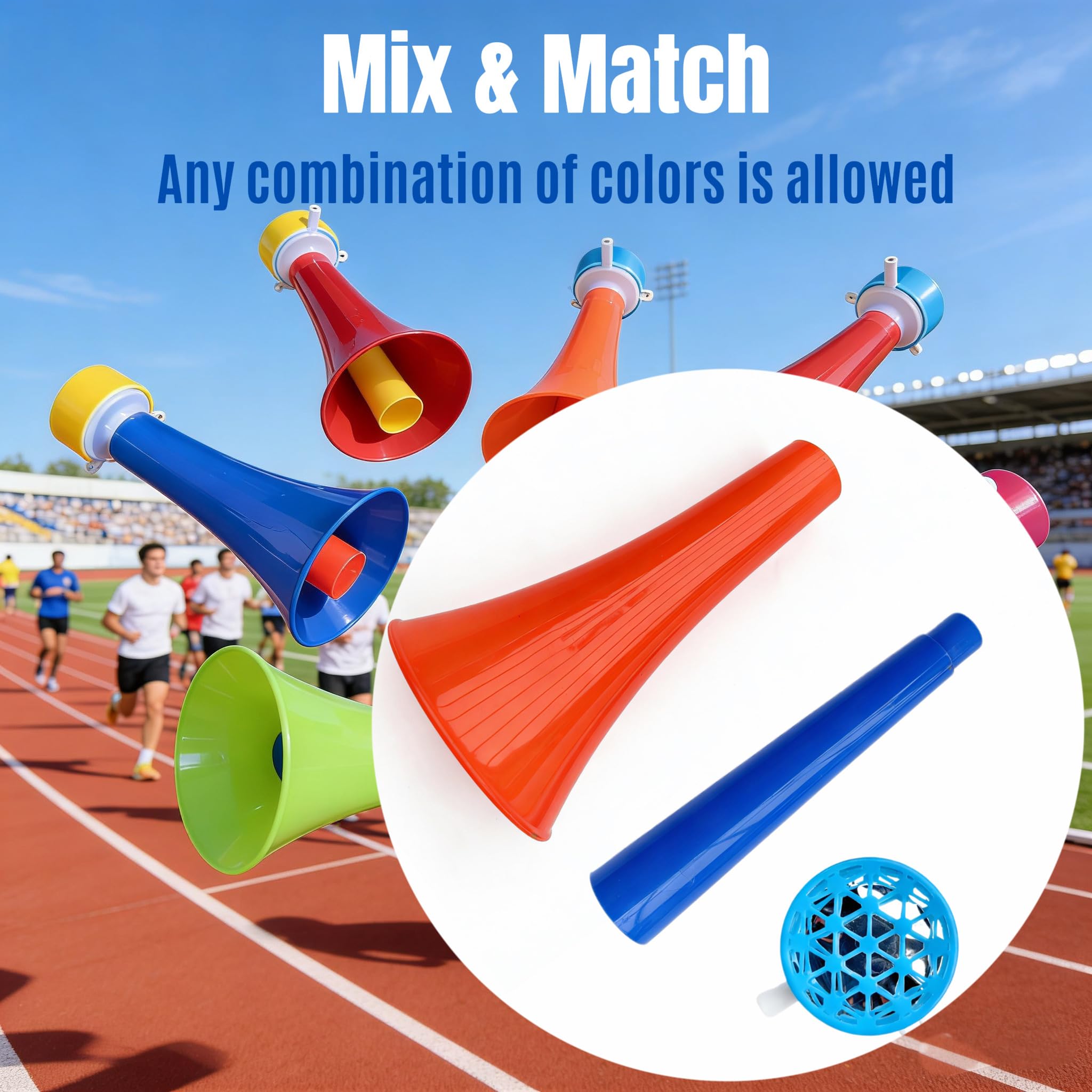 Lot de 6 klaxons de stade extensibles Vuvuzela, 27,9 cm, grand fabricant de bruit pour ventilateurs, klaxon de soufflage en plastique pour hayon, fournitures de fête et accessoires
