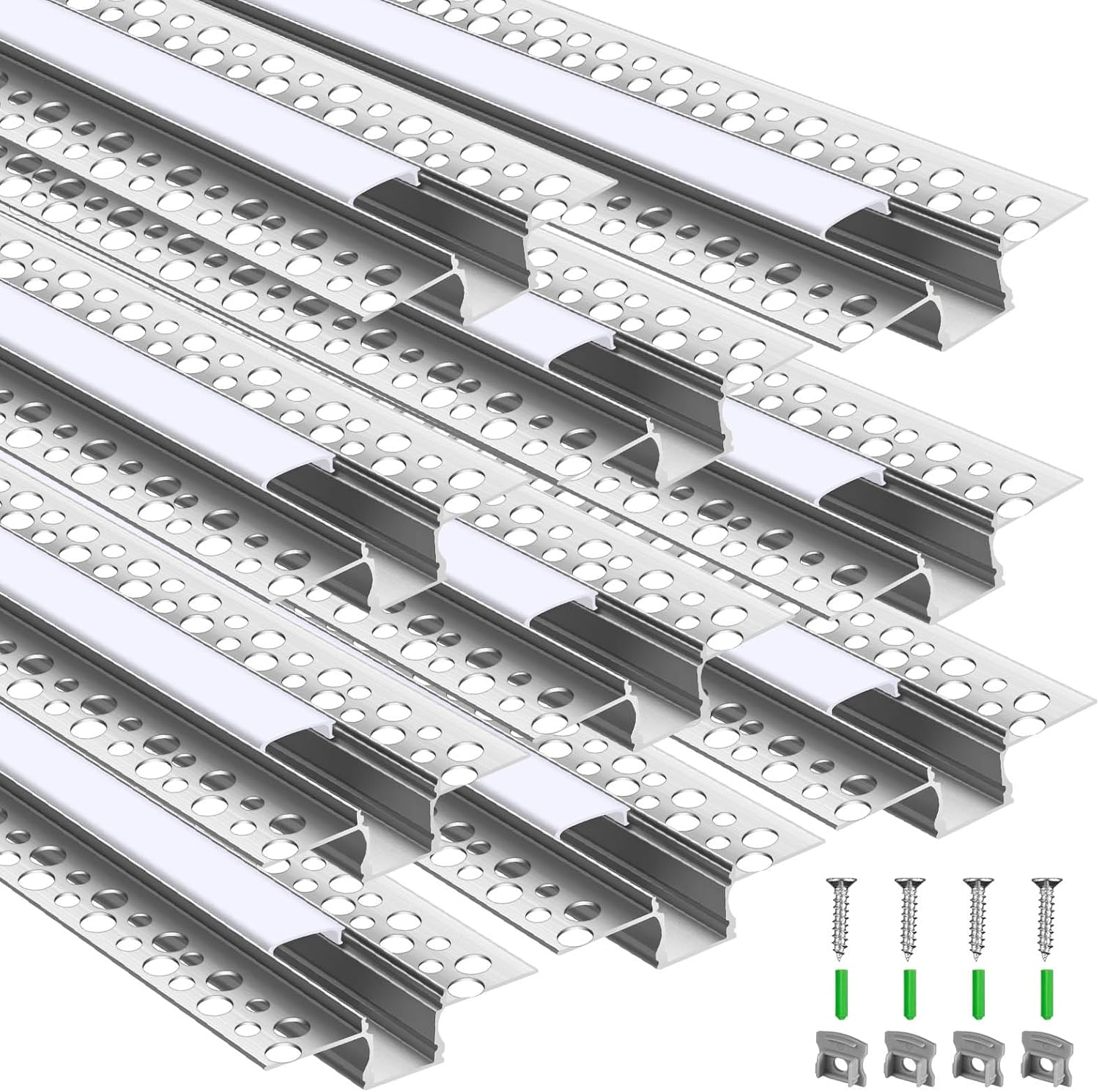 10 Pcs 6.6ft/ 2 Meter Plaster-in LED Channel Trimless LED Diffuser Channel Recessed Drywall Aluminum LED Profile with End Caps for Wall Drywall Ceiling (0.49 Inch Wide) 0.49 Inch Wide 10