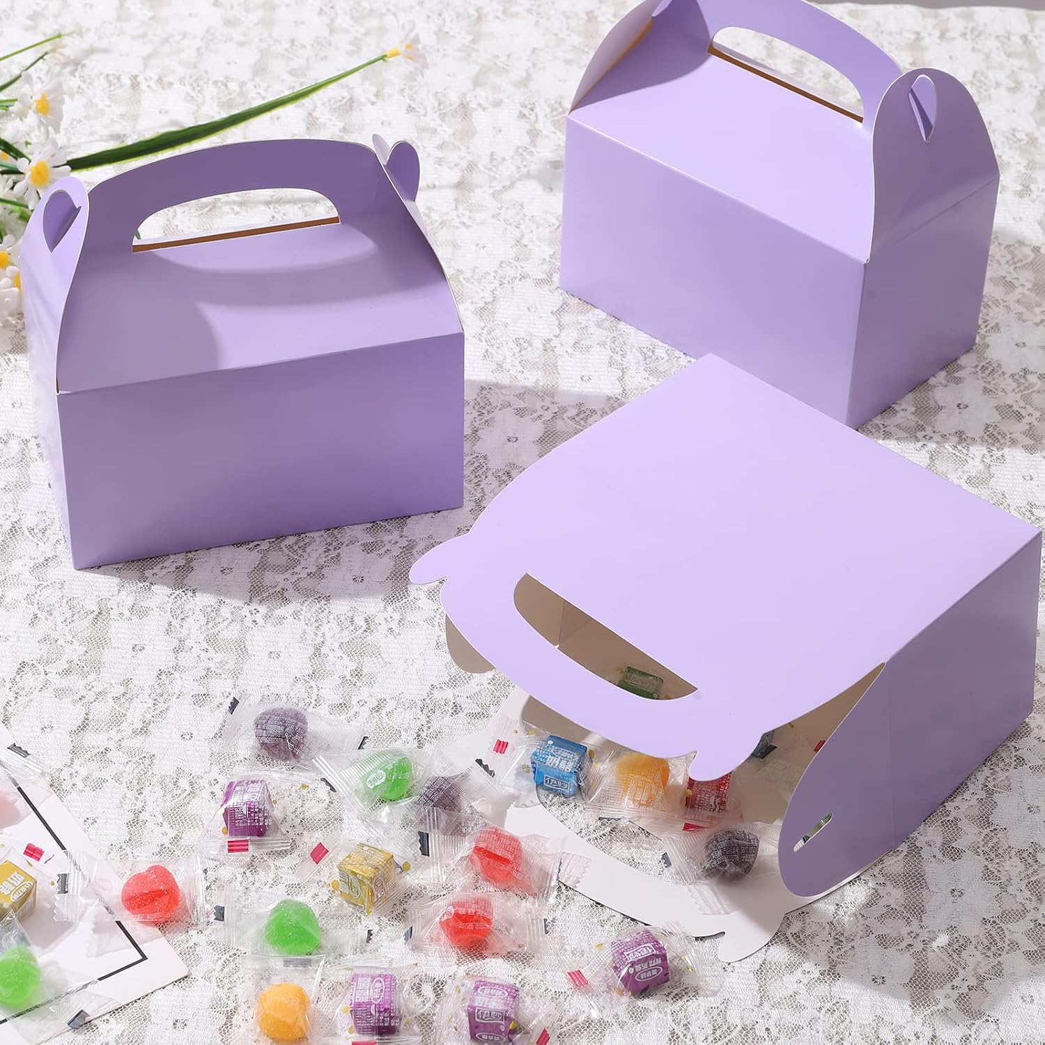 DjinnGlory 36 Pack Purple Party Favor Treat Boxes, Paper Gable Boxes, for Baby Shower, Birthday, Wedding Party 6.18 x 3.58 x 3.38 Inches image 5