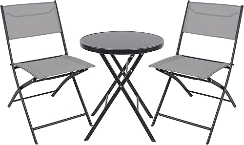 BTEXPERT Juego de 3 piezas de mesa de picnic plegable portátil y dos asientos para sillas, asa de transporte plegable, resistente, gris, fiesta, RV,