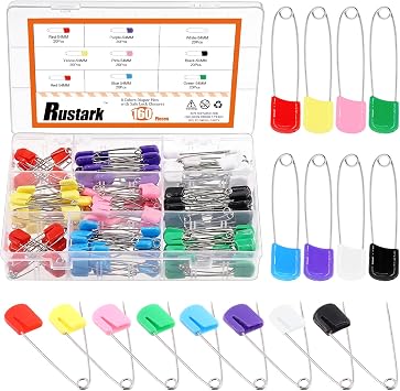 160Pcs 2 Inch Plastic Head Safety Pin Premium Large Safety Pin for Baby Cloth Diaper Pins 8 Colors