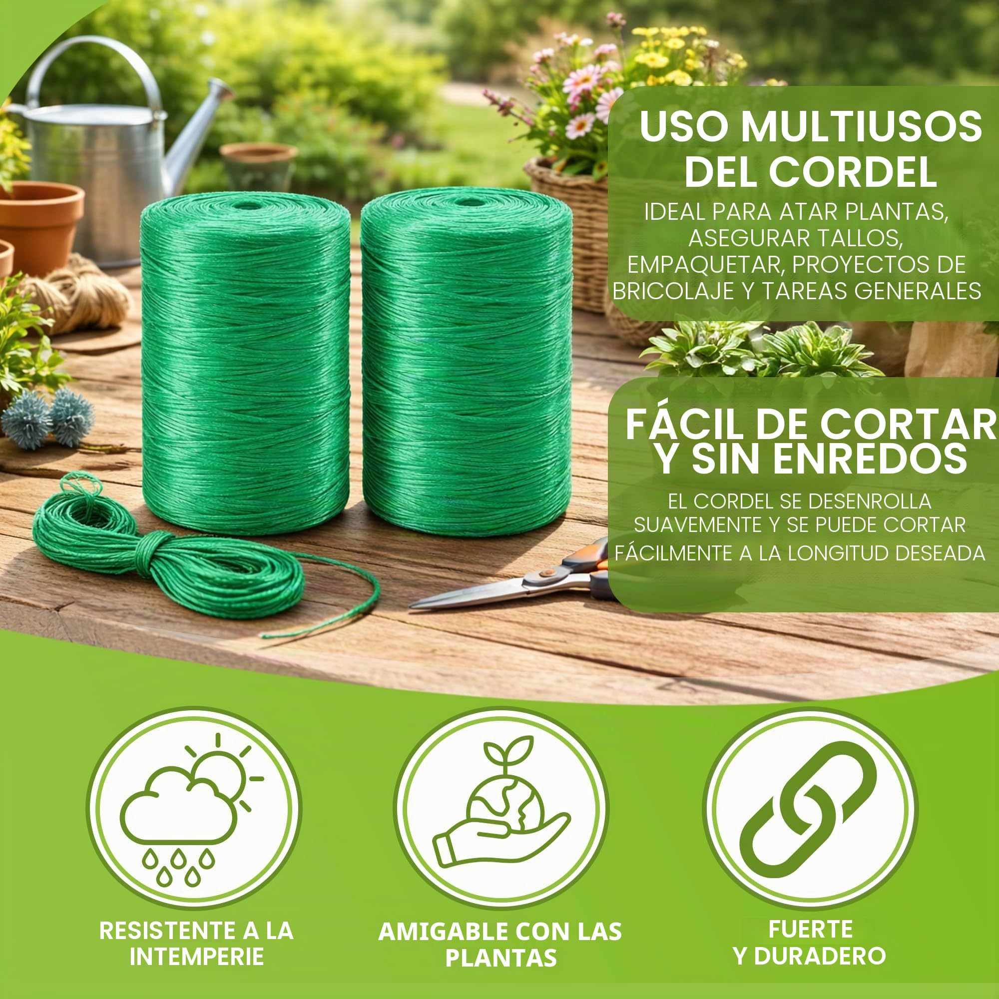 Cuerda de polipropileno resistente y reutilizable de 250 m, para uso hortícola, para apoyar plantas, atar cubiertas, etc. Resistente a la intemperie con múltiples usos (1 unidad)