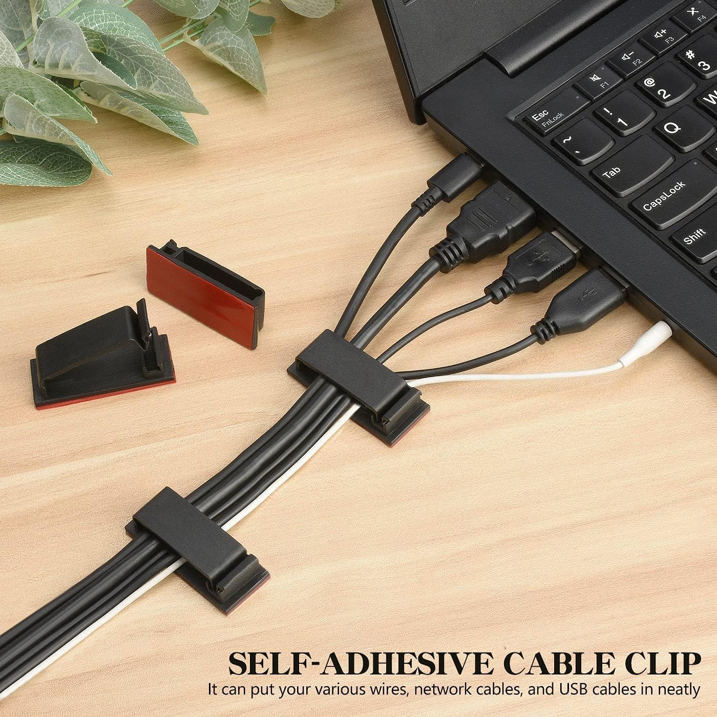 INVOSS 3M Adhesive Cable Clips, Upgraded Wire Holders Cord Clips for Wall, Strong Cord Organizer Cable Management Under Desk, Car, PC, Christmas Light Clips Indoor/Outdoor (Black) (Pack of 40)
