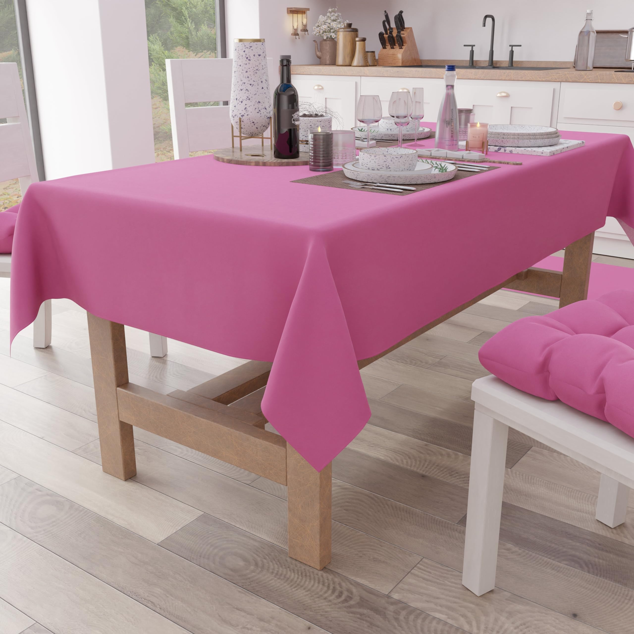 PETTI Artigiani Italiani - Table Cloth, Kitchen Tablecloth in Cotton Solid Colour, Fuchsia X15 Seater (140 x 300 cm)