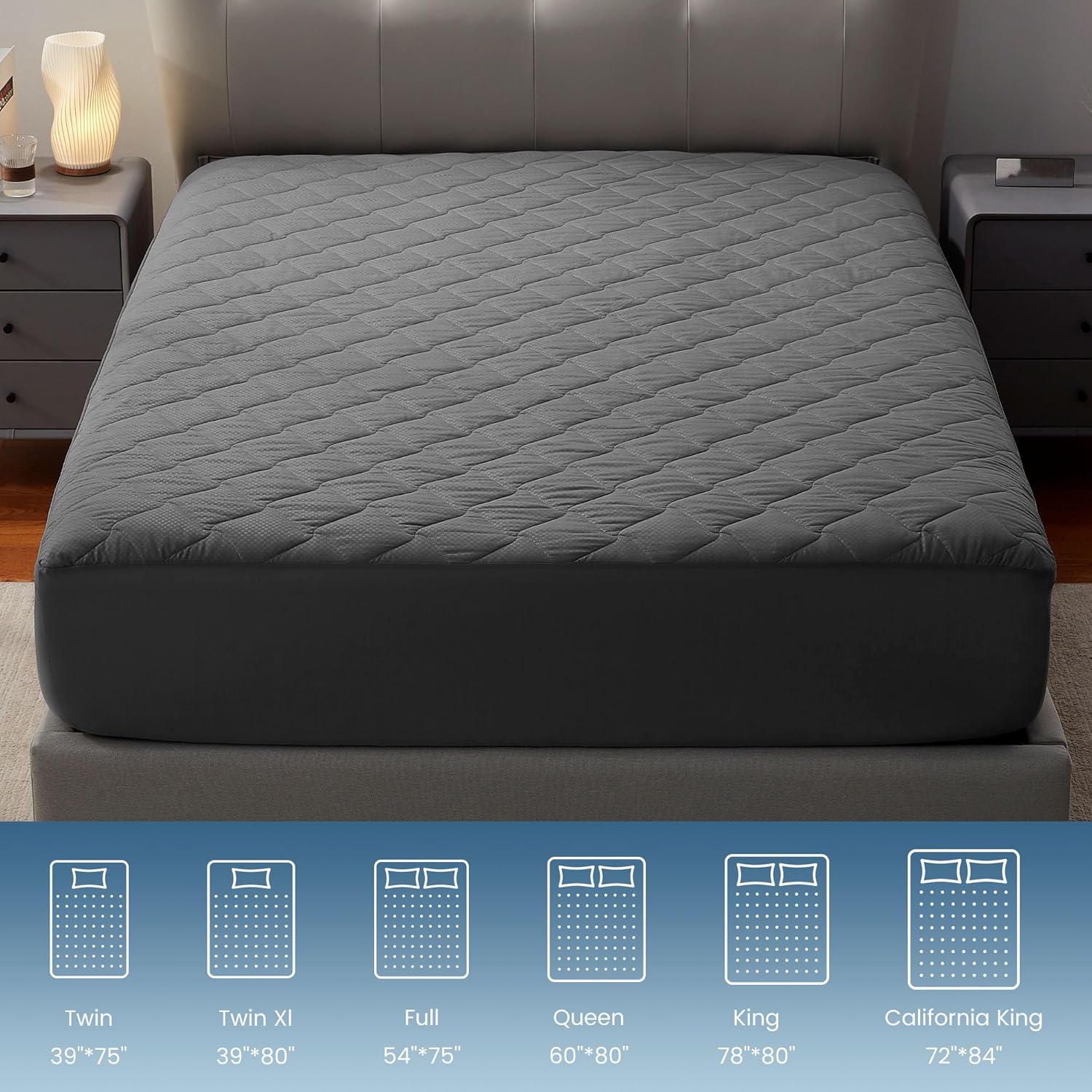 SLEEP ZONE Waterproof Mattress Protector Pad King Machine Washable, Breathable Mattress Topper with Deep Pockets, All-Season Use, Hotel Quality (King, Grey)