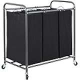 STORAGE MANIAC 3 Section Laundry Sorter, 35.9 Gal (136 L) Laundry Hamper Cart with Heavy Duty Rolling Lockable Wheels and Removable Bags, Clothes Organizer Basket Clothes Separator Hamper, Black
