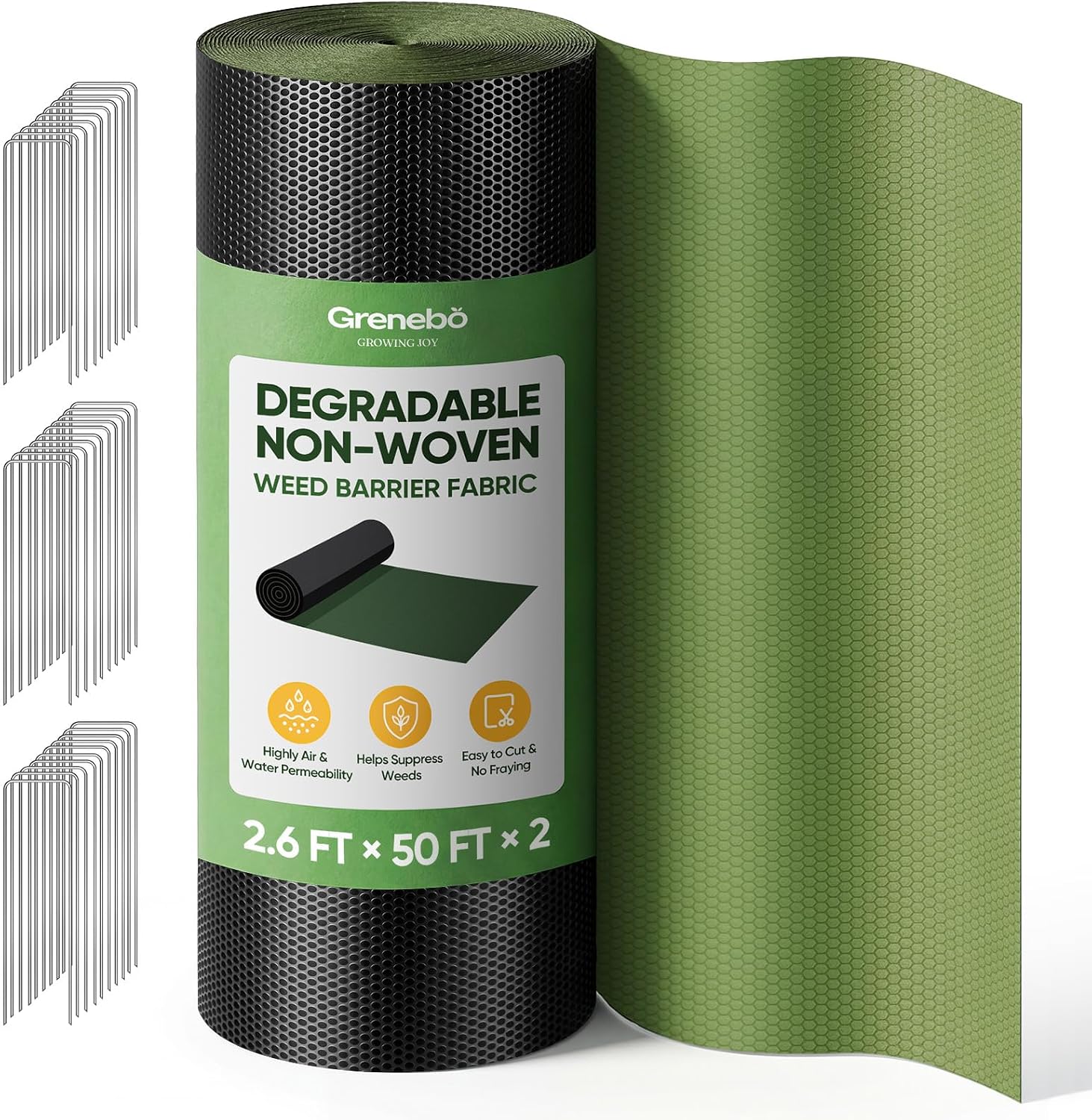 Grenebo 2.6FT x 100FT Heavy Duty Weed Barrier Landscape Fabric