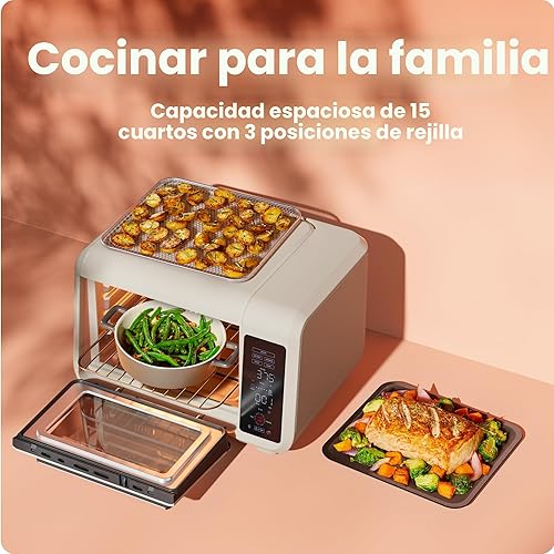 Miniatura 4 de Chefman Combo de horno tostador y freidora de aire, 15 cuartos de galón, horno de encimera para comidas rápidas y saludables, funciones de hornear,