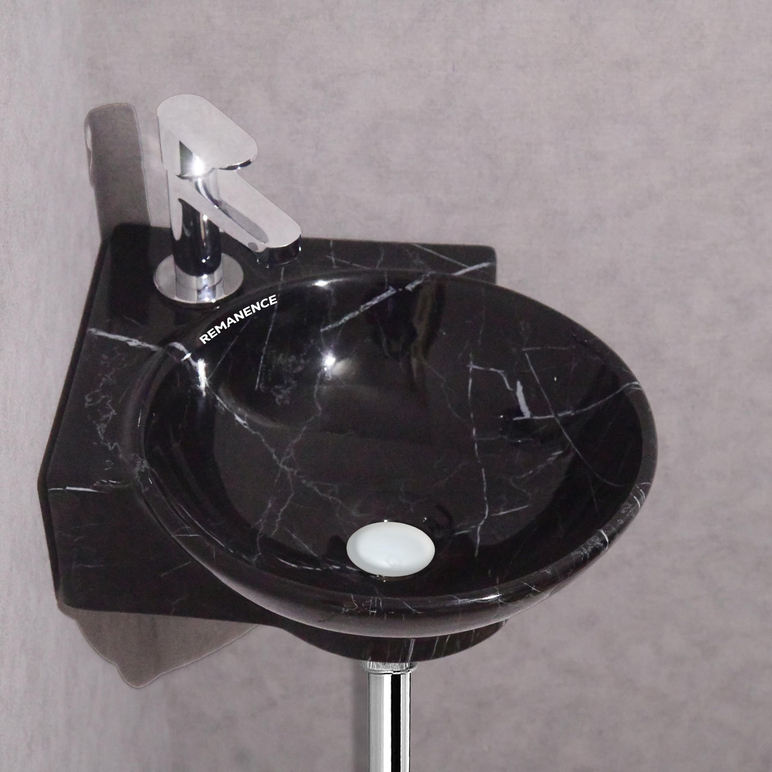 REMANENCE Wall Mounted Wash Basin for Bathroom | Ceramic Wash Basin Wall Hung Small Corner Wash Basin/Sink (16.3 x 13.8 x 4.3 Inch) (Glossy Black White Stripe) (B0CRHB1M22) Amazon Price History, Amazon Price Tracker