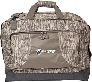 Cupped Waterfowl Camo Wader Storage Bag, Expandable Duck Hunting Wader Bag with Fold-Out Neoprene Mat and Waterproof Pockets, Mossy Oak Bottomland Camo