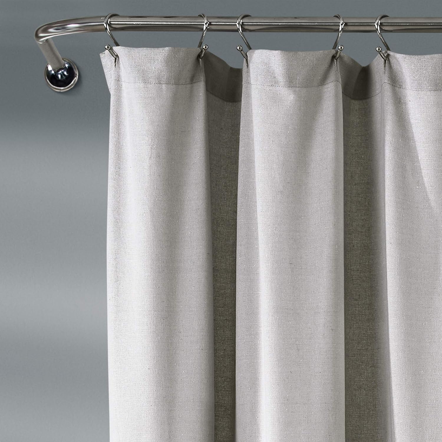 Lush Decor Linen Button Shower Curtain, 72" W x 84" L, Gray & Off White - Extra Long Shower Curtains - Gray Shower Curtain Fabric - Farmhouse Bathroom Decor