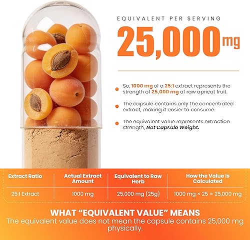 Miniatura 4 de Extracto de albaricoque 25:1, 500 mg por cápsula 1000 mg por porción Suplemento de hierbas de apoyo inmunológico (paquete de 1) (120 cápsulas)