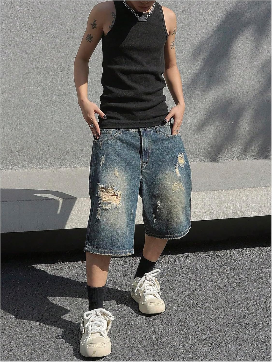 Verdusa Men's Baggy Jean Shorts Jorts Streetwear Bermuda Denim Shorts with Pockets - Image 6