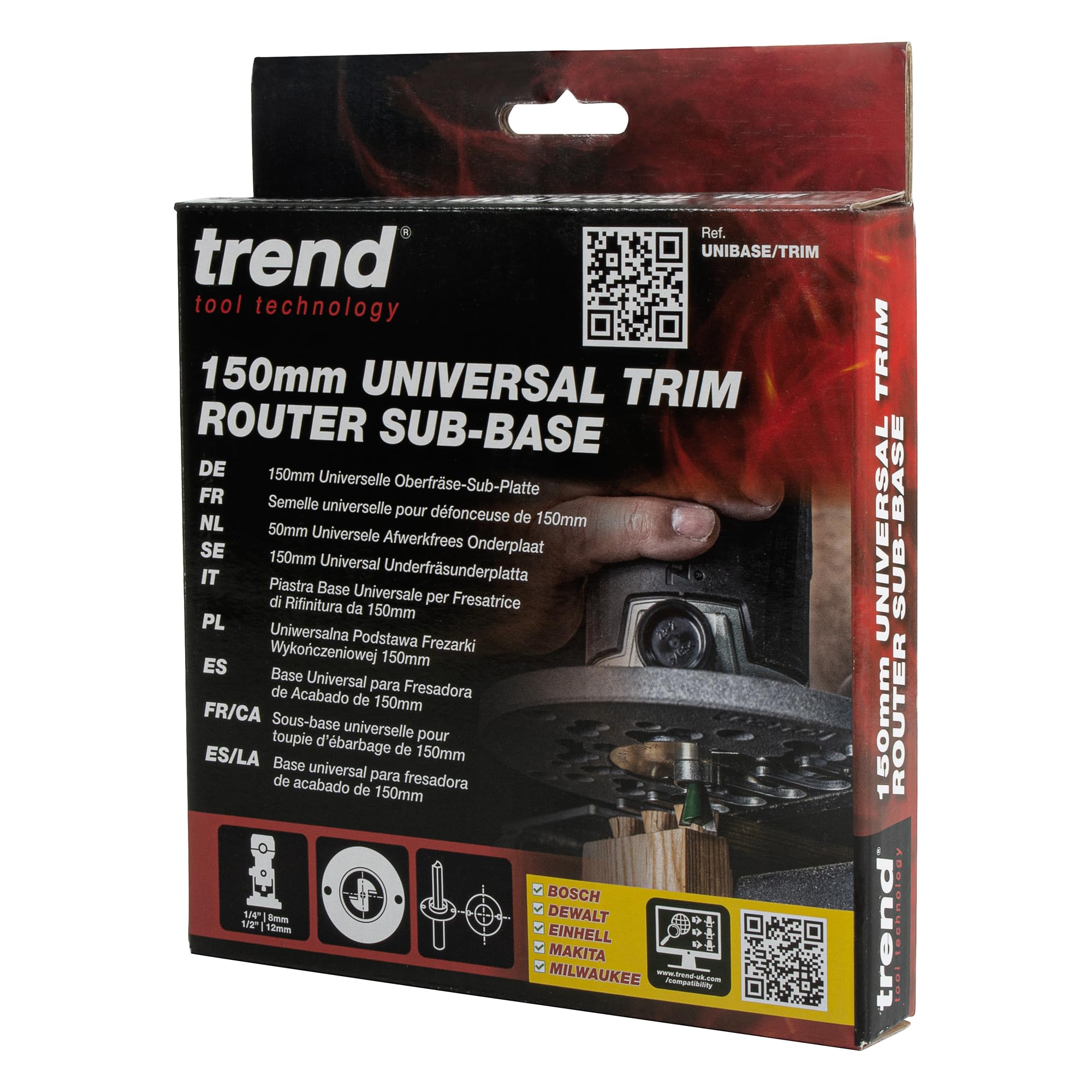 Trend Uniwersalna Płyta Podstawowa do Frezarki, 150mm, Zwiększona Kompatybilność dla Frezarek 8mm, UNIBASE/TRIM